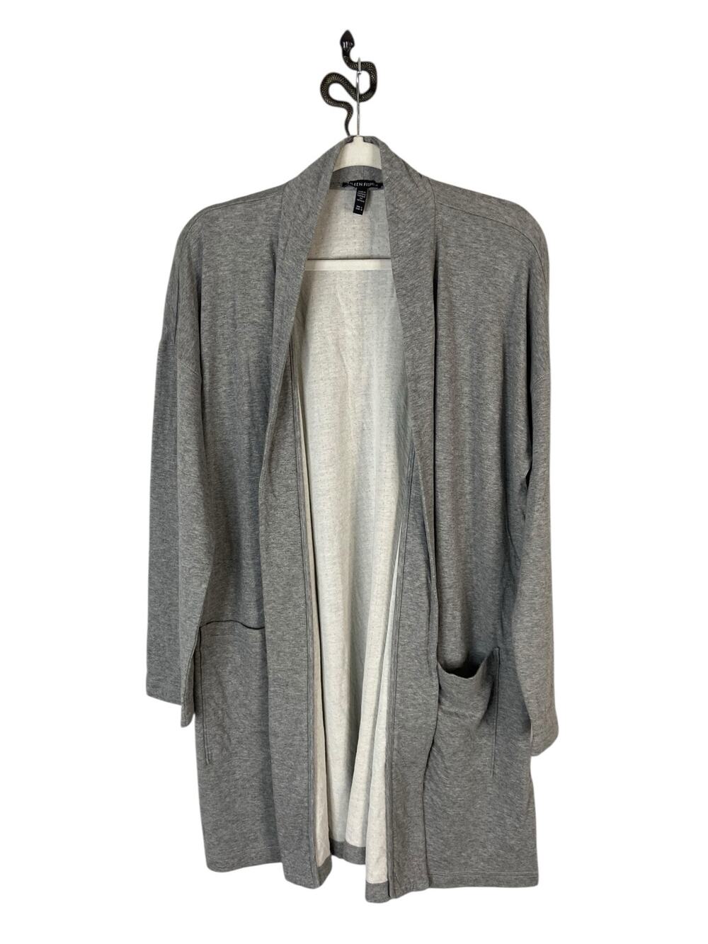 Eileen Fisher Cardigan Organic Cotton Sweater Office Fall Winter Preppy L